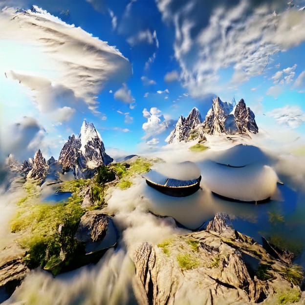 Floating Islands in Fantasy Mountain Landscape