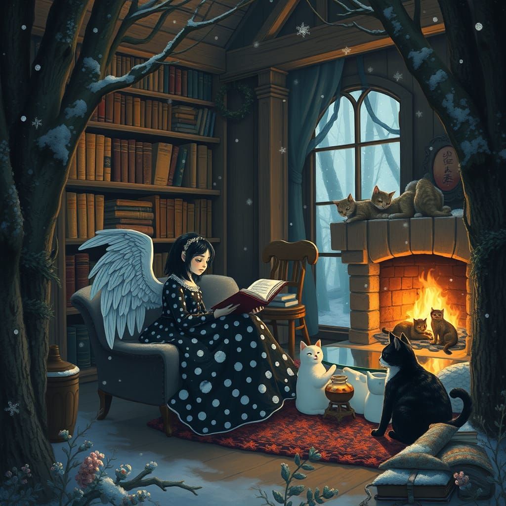 Cozy Cottage in Enchanted Forest with Angel of Death