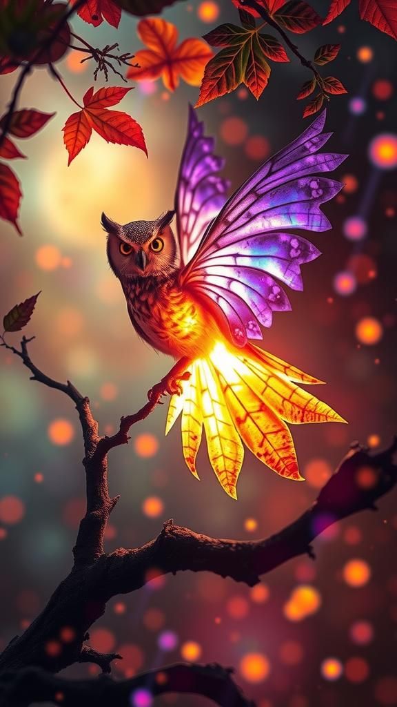 Surreal Autumn Owl in Dreamlike Rayograph Style