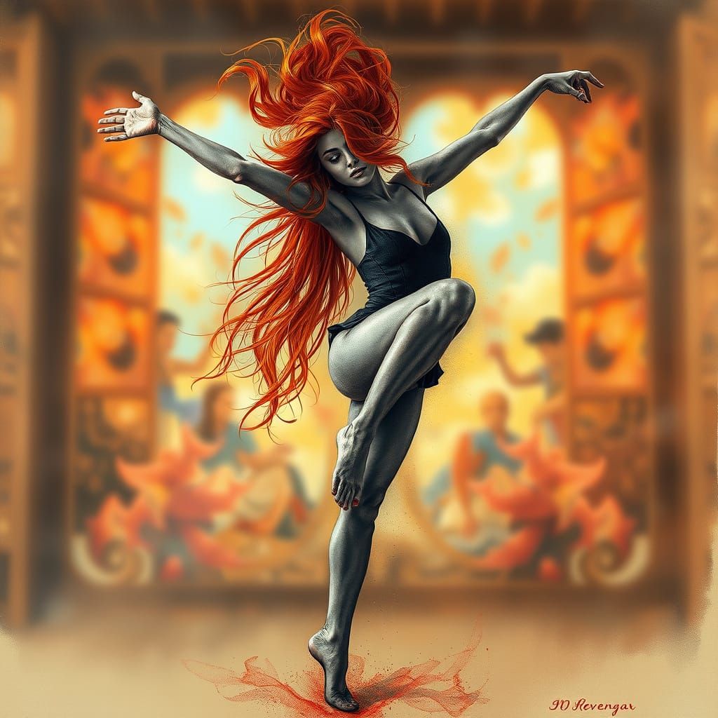Ethereal Redhead in Acrobatic Dance