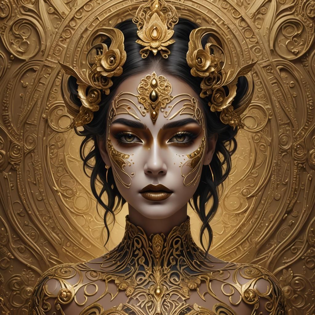 Glamorous Surreal Girl with Face Painting in ZBrush Style