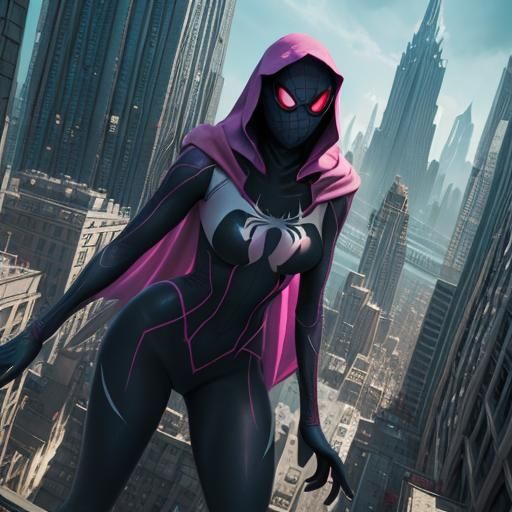 Giant Spider-Gwen Towers Over City in Detailed Painting