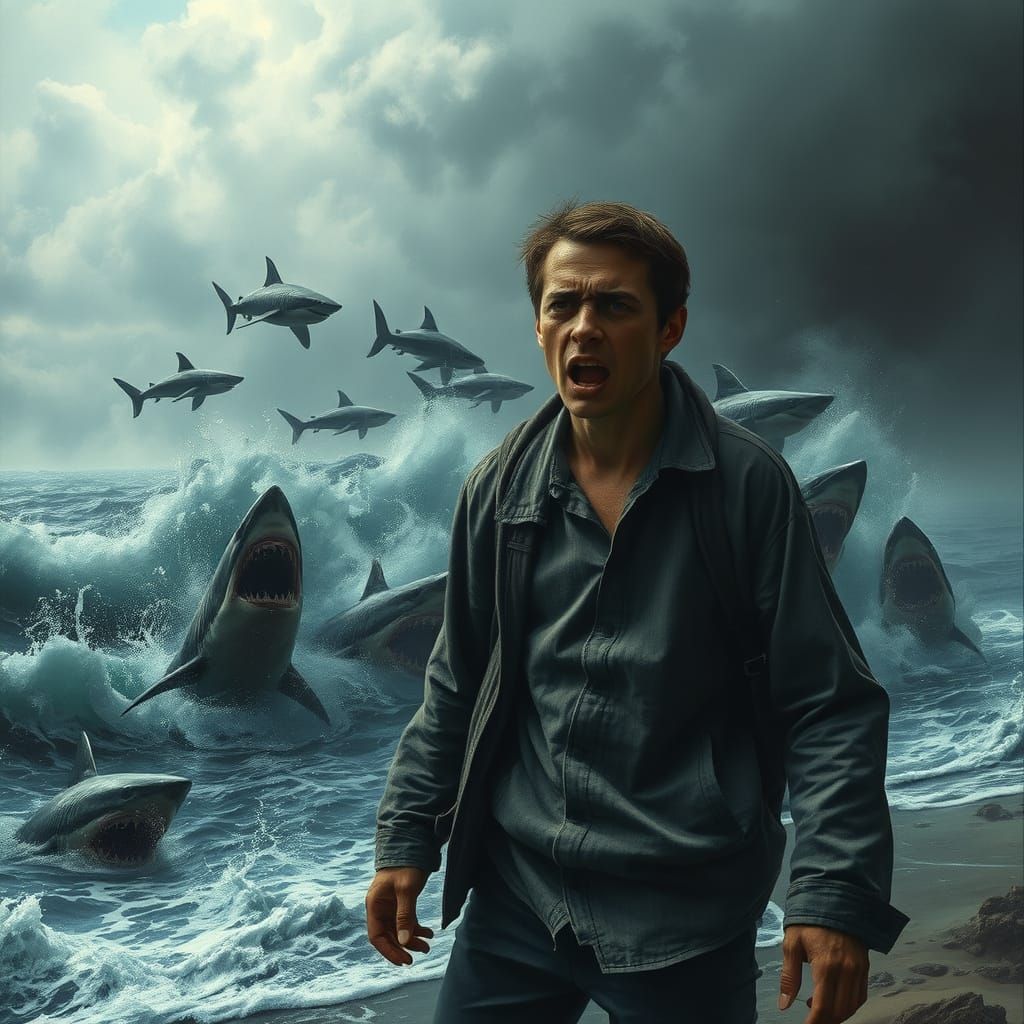 Turbulent Sea Gulf Under Siege by Fierce Sharks