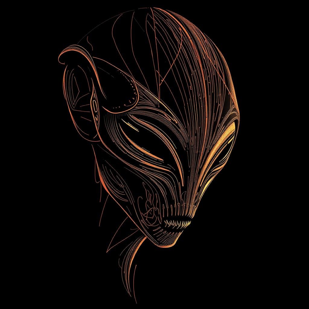 Ethereal Alien Spaceship in Copper Scratch Art