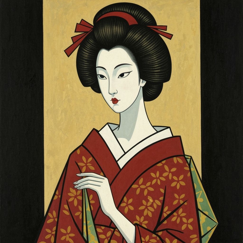 Cubist Geisha Portrait in Geometric Style