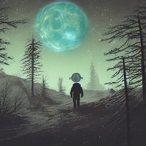 Astronaut Exploring Alien Planet with Glowing Flora