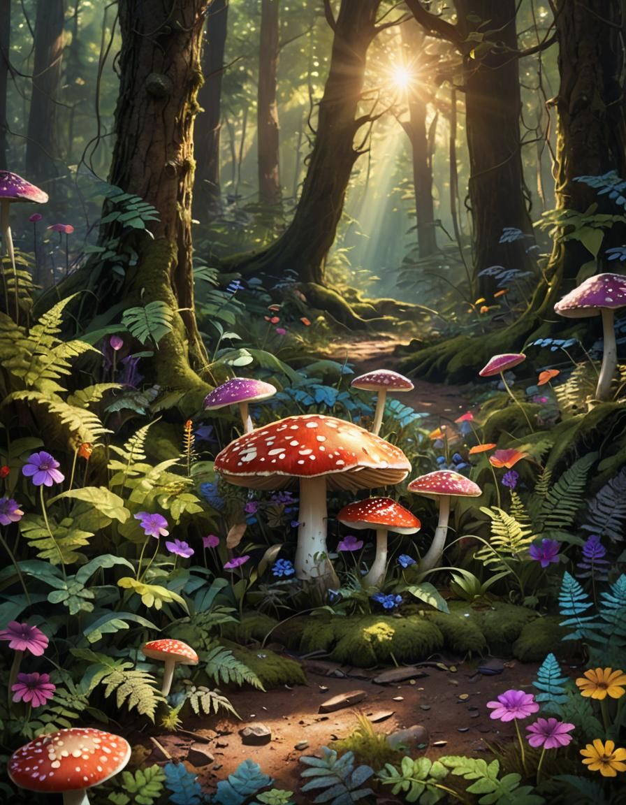Enchanted Forest: Sunlit Glade in Matte Painting Style