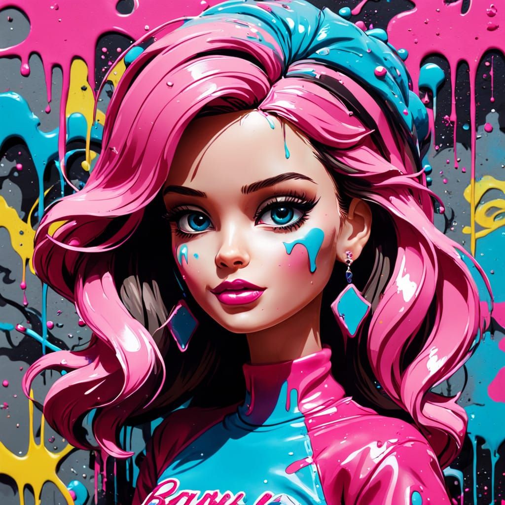 Vibrant Street Art of Barbie Cake in High Contrast Colors