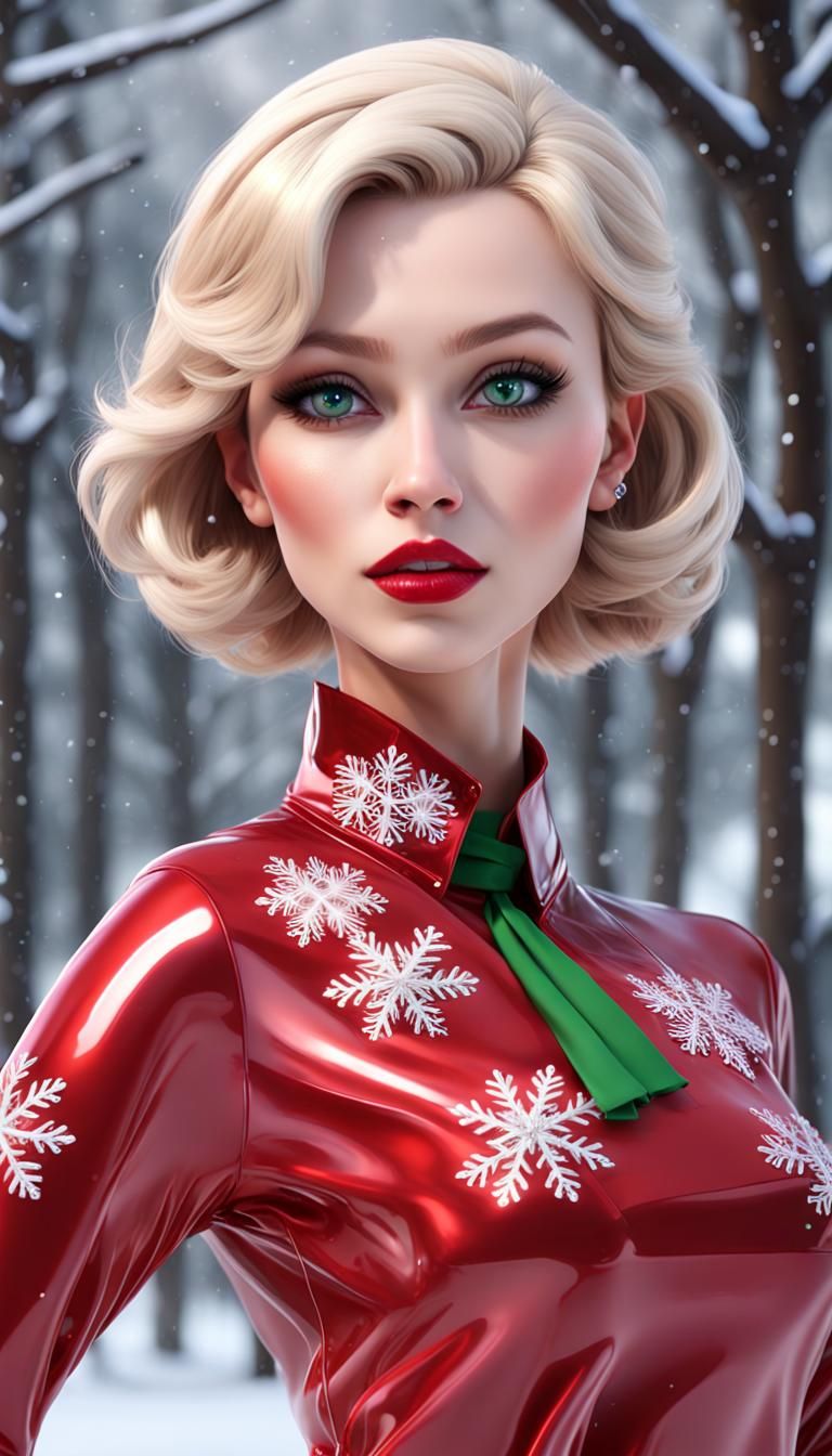 Elegant Woman in Red: 3D Rendered Winter Fashion