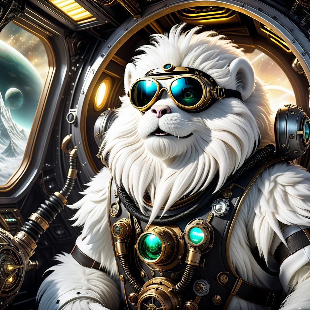 Steampunk Yeti Captain in Spaceship, Detailed 4K
