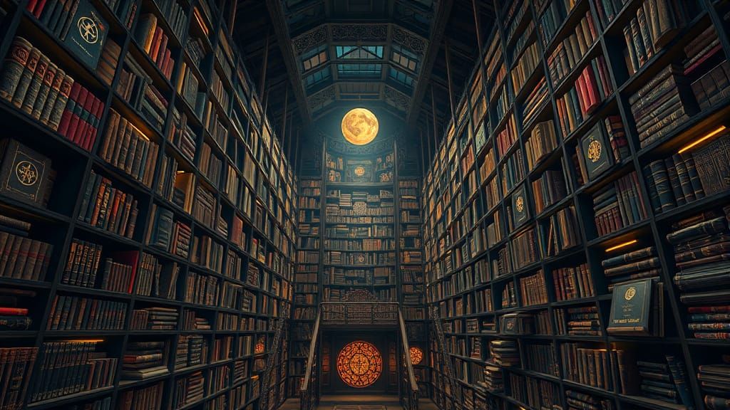Ethereal Multiverse Library in Hyper-Realistic Photorealism