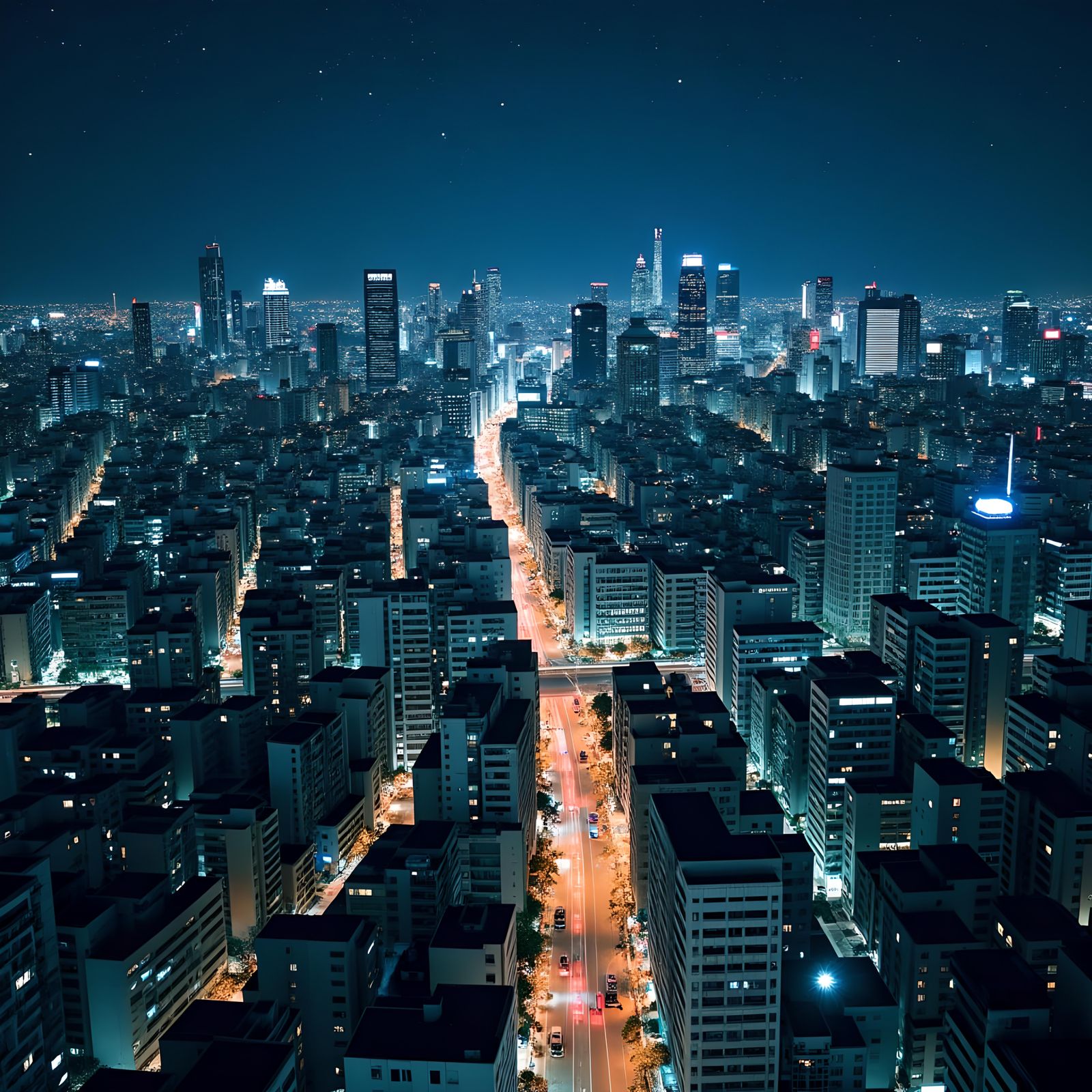 Night View of Modern Japanese City