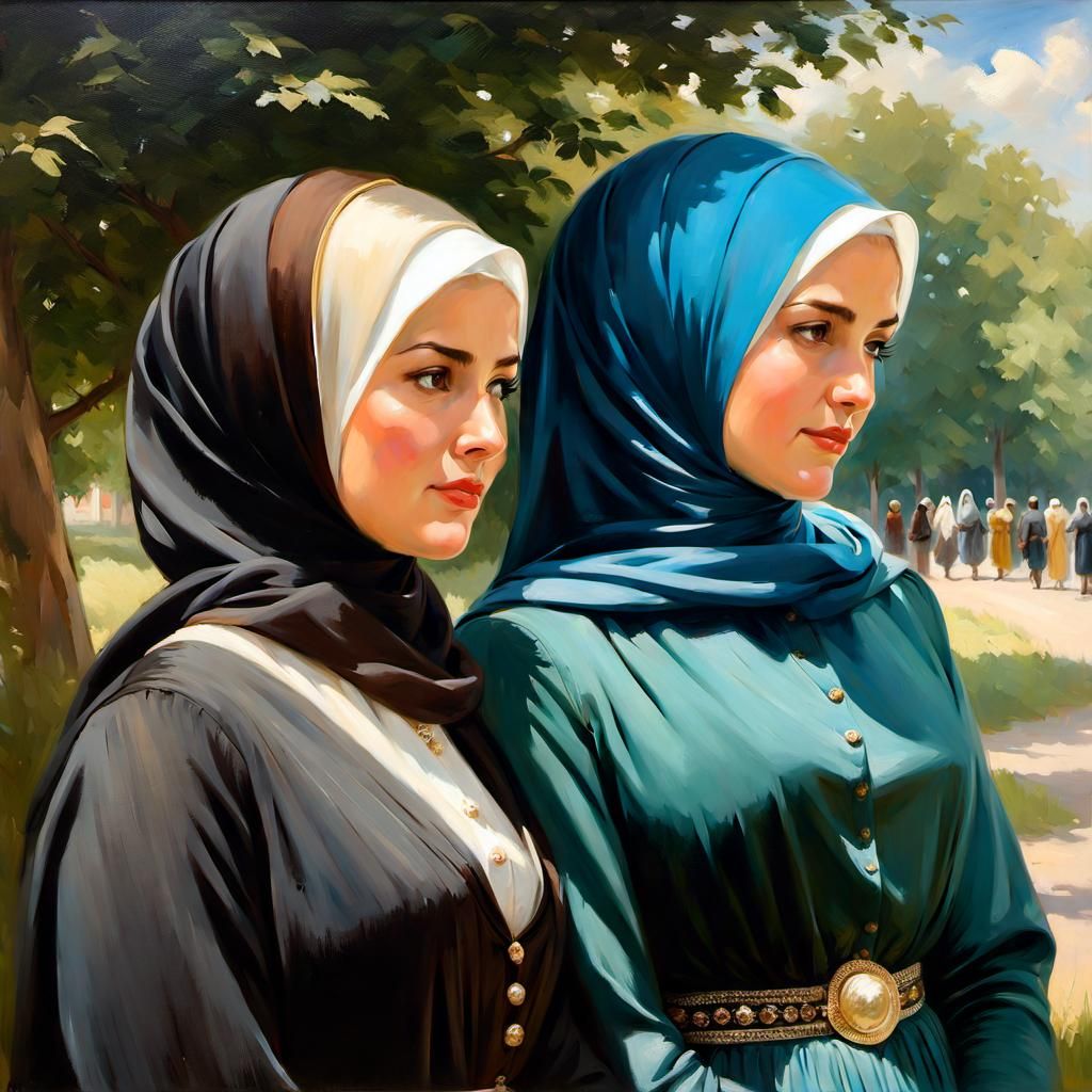Danish Hijabi Girls in Copenhagen, Oil Painting