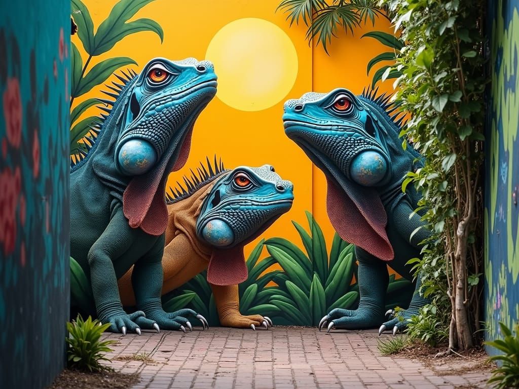 Iguana Mural in Miami Alleyway, Professional Photography