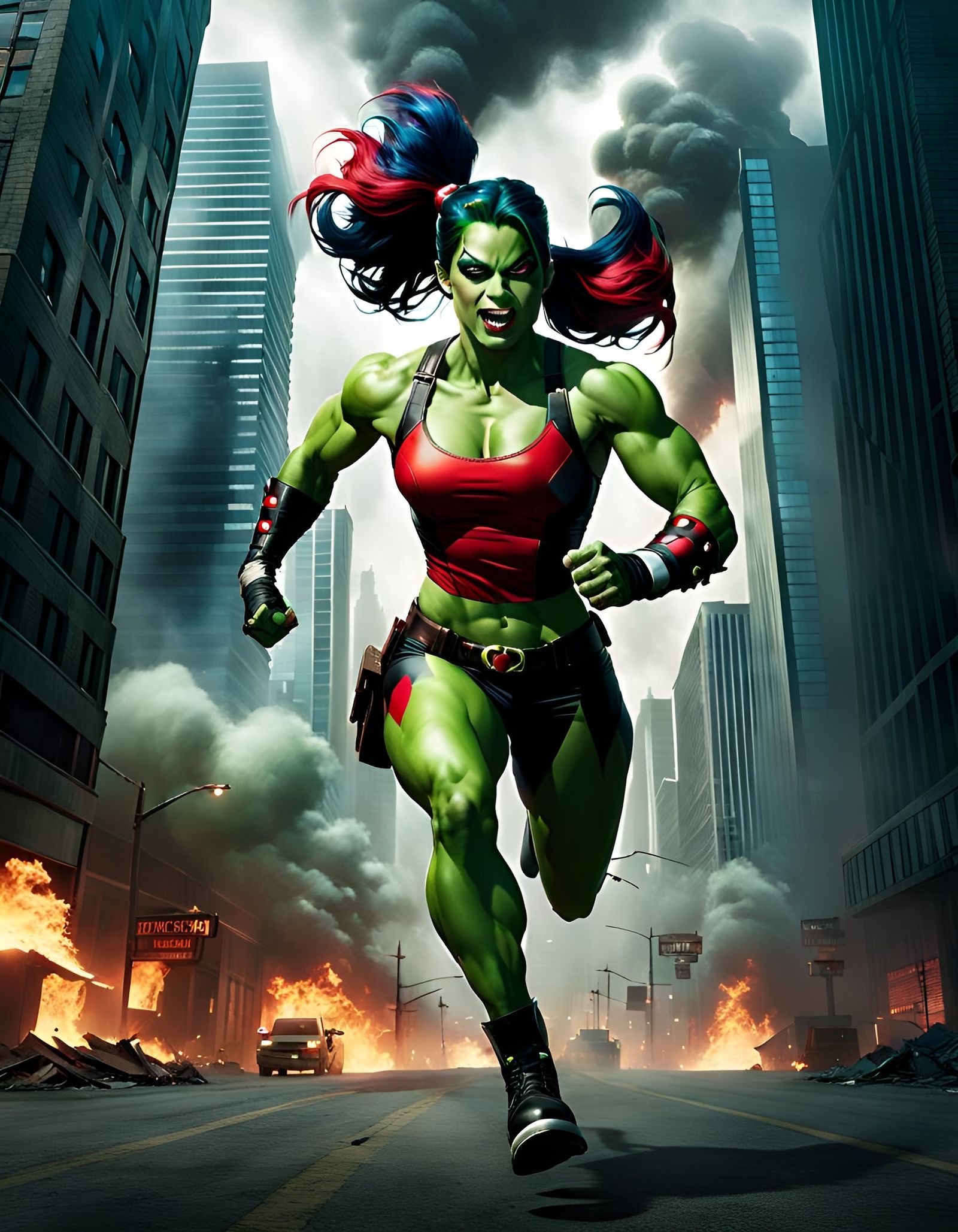 She Hulk as Harley Quinn Escapes Inferno