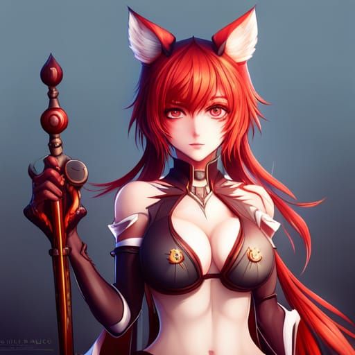 Anime Girl Blood Fox in Detailed Matte Painting