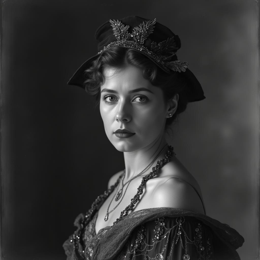 Elegant Aristocratic Woman in Black and White