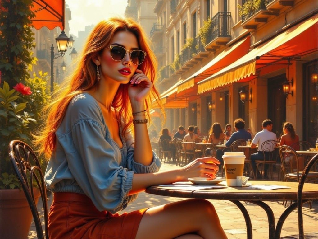 A Fashionable Woman in a Baroque Café Scene