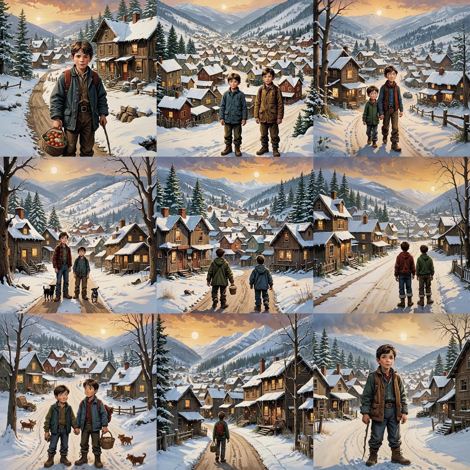 Boy Buys Food For Picnic in Snowy Town