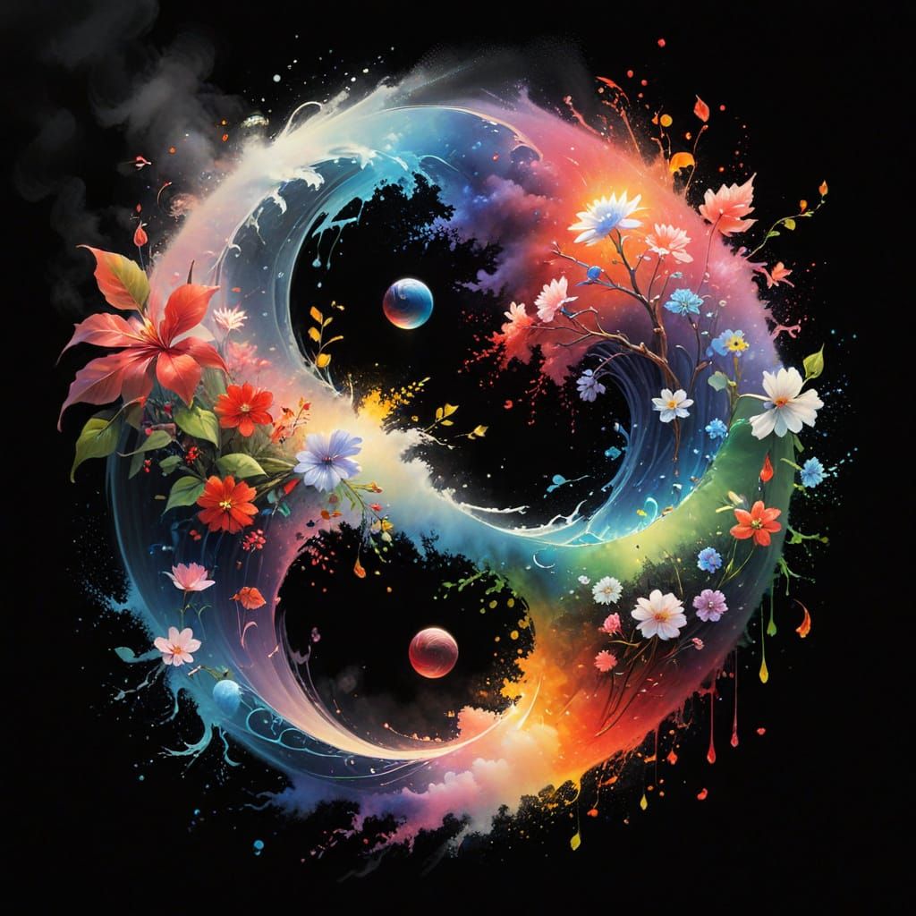 Yin Yang Symbol of Spring and Fall in Pastel Neon Colors