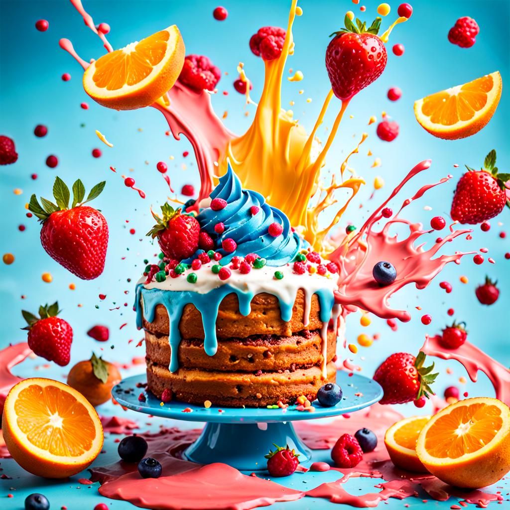 Vibrant Cake Explosion in Macro Food Photography