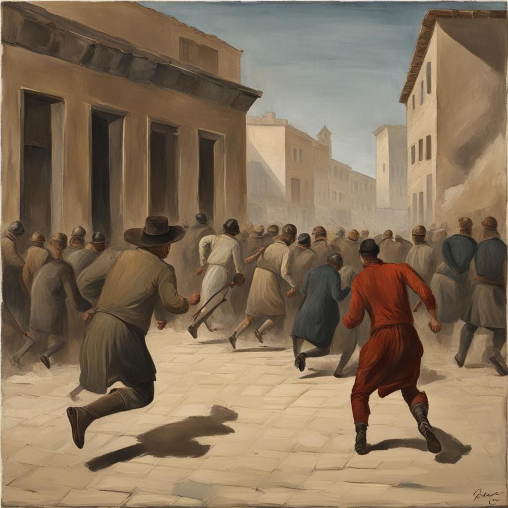 Shops Ablaze: Painting in the Style of Piero della Francesca