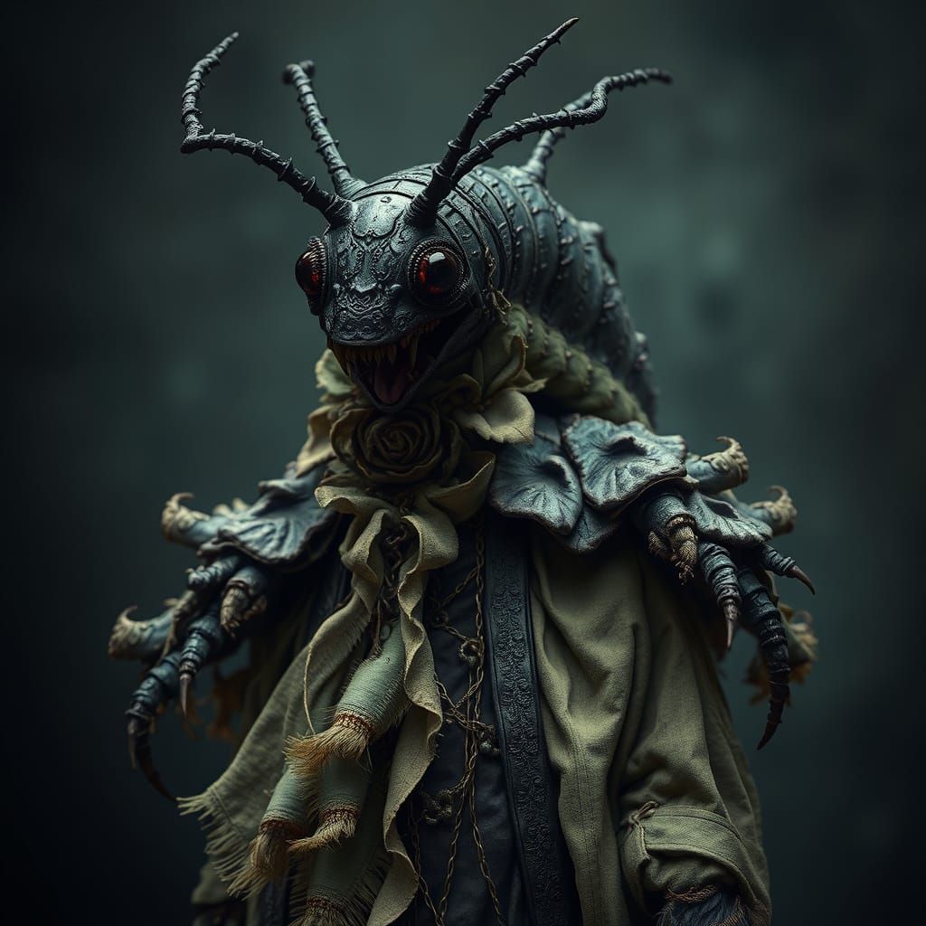 Eerie Victorian Caterpillar in Dark Surreal Style