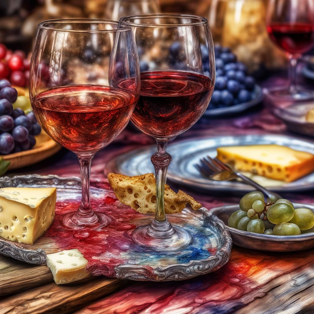 Wine and Cheese Still Life in Watercolor