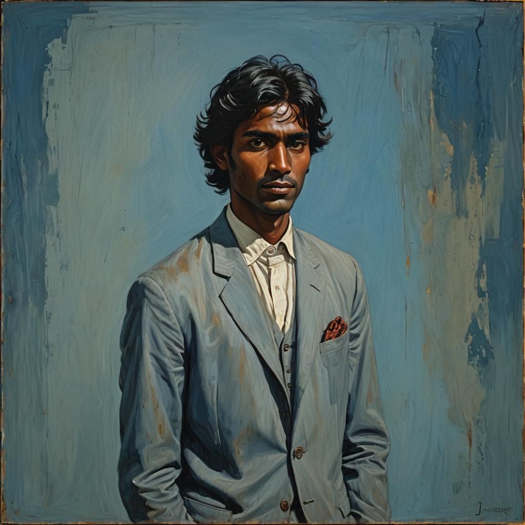 Elegant Indian Man Portrait in Oil Painting Style