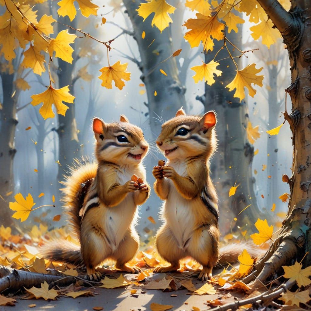 Autumn Chipmunk Date Night in Watercolour Style