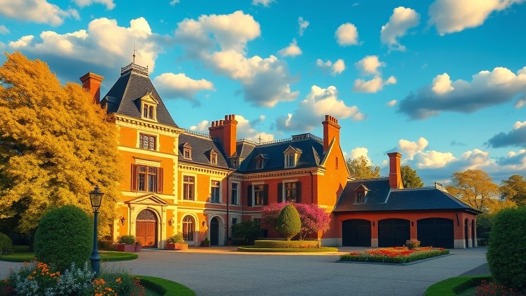 Golden Afternoon Chateau with Impressionist Garden
