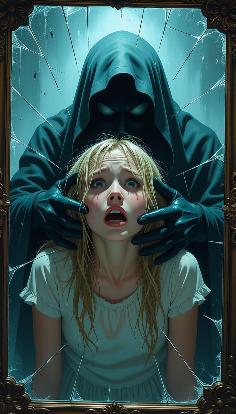 Terrified Girl Choked by Ghost Hands in Shattered Mirror