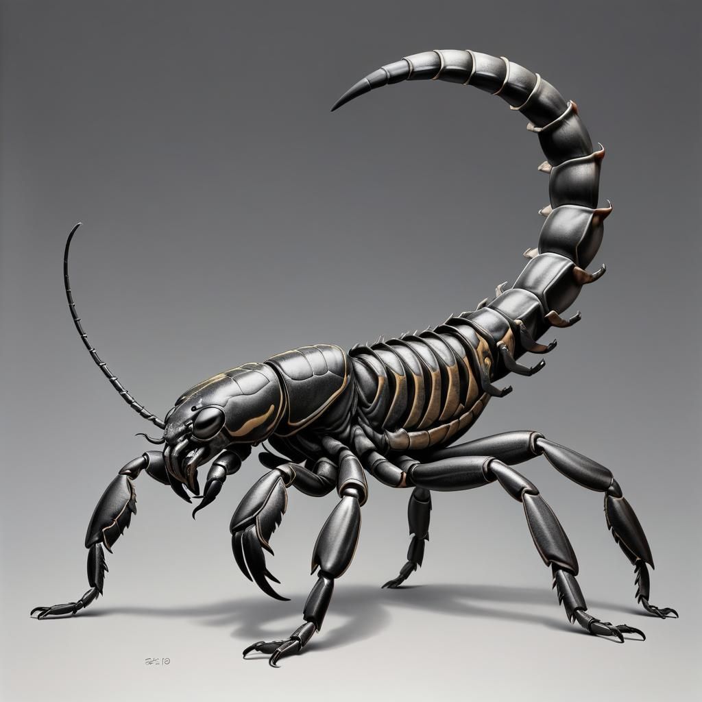 Scorpion Line Drawing with Raised Tail