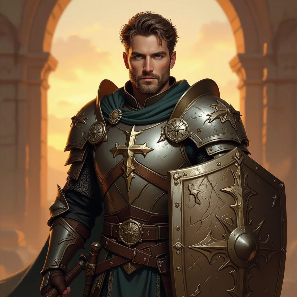 D&D Cleric of Helm with Mace and Shield