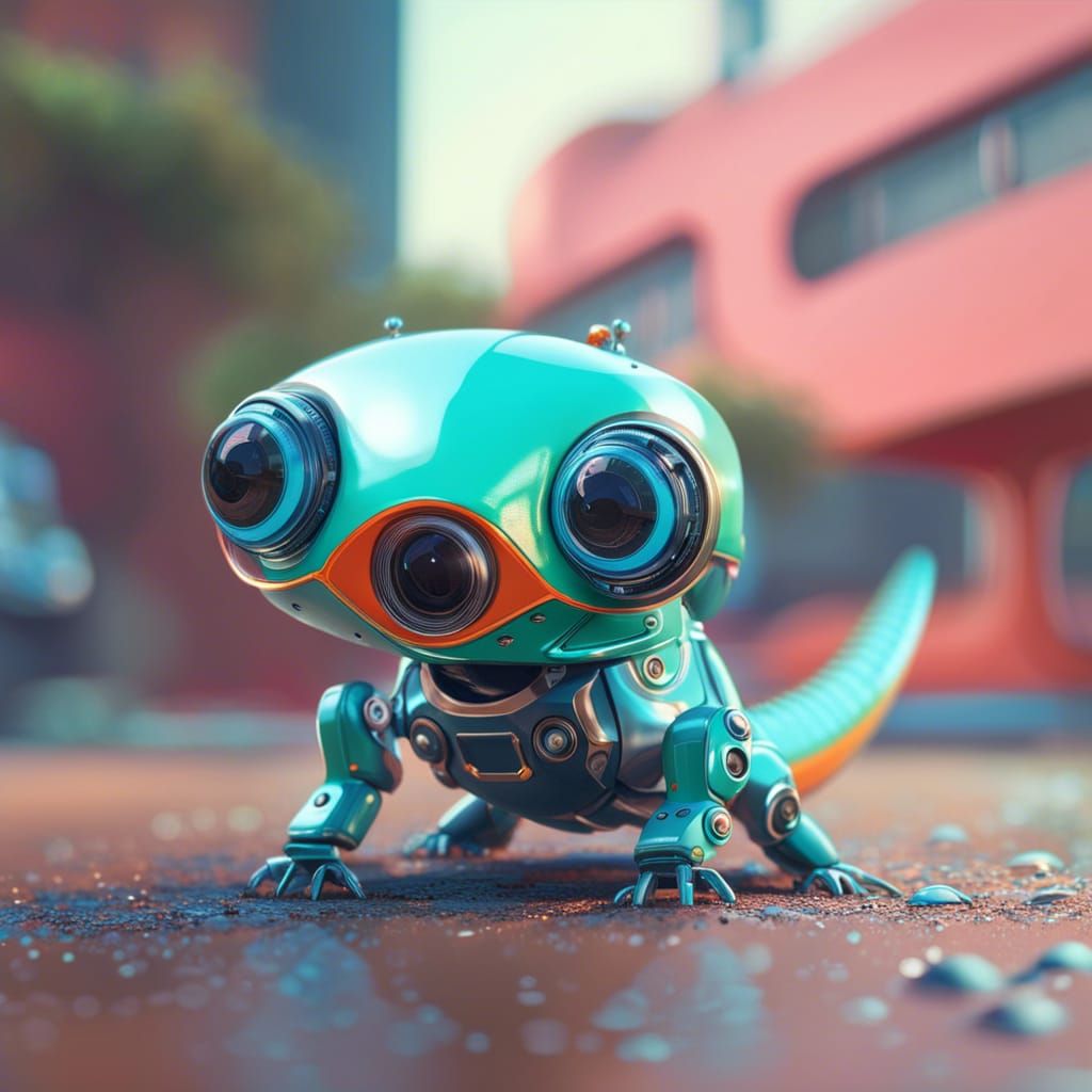 Retrofuturistic Robot Gecko in Sci-Fi Style