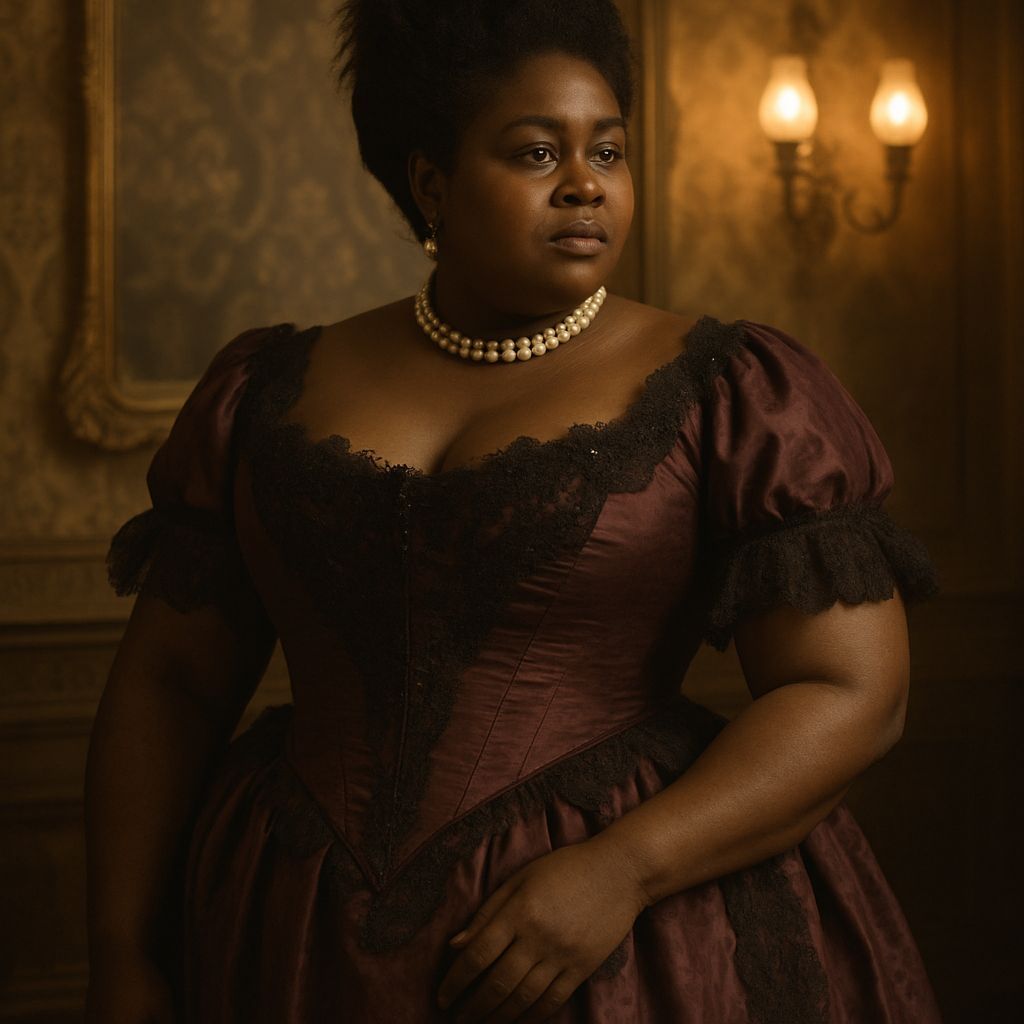 Regal Black Woman in Gilded Age Parlor, Hyper-Realistic Port...