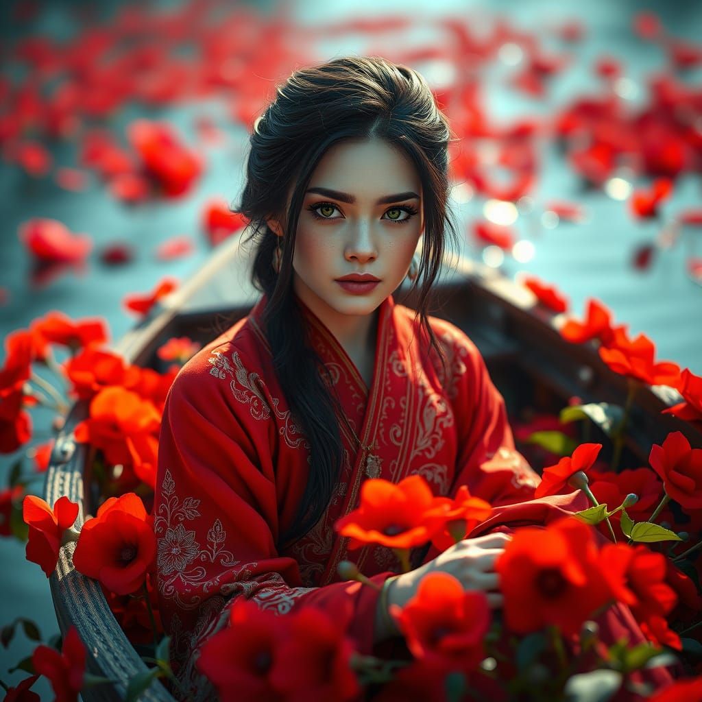 Ethereal Beauty in Vibrant Red Attire