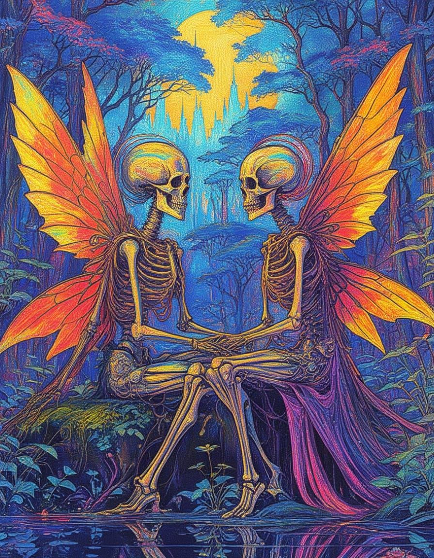 Colorful Surreal Painting with Intricate Line Art