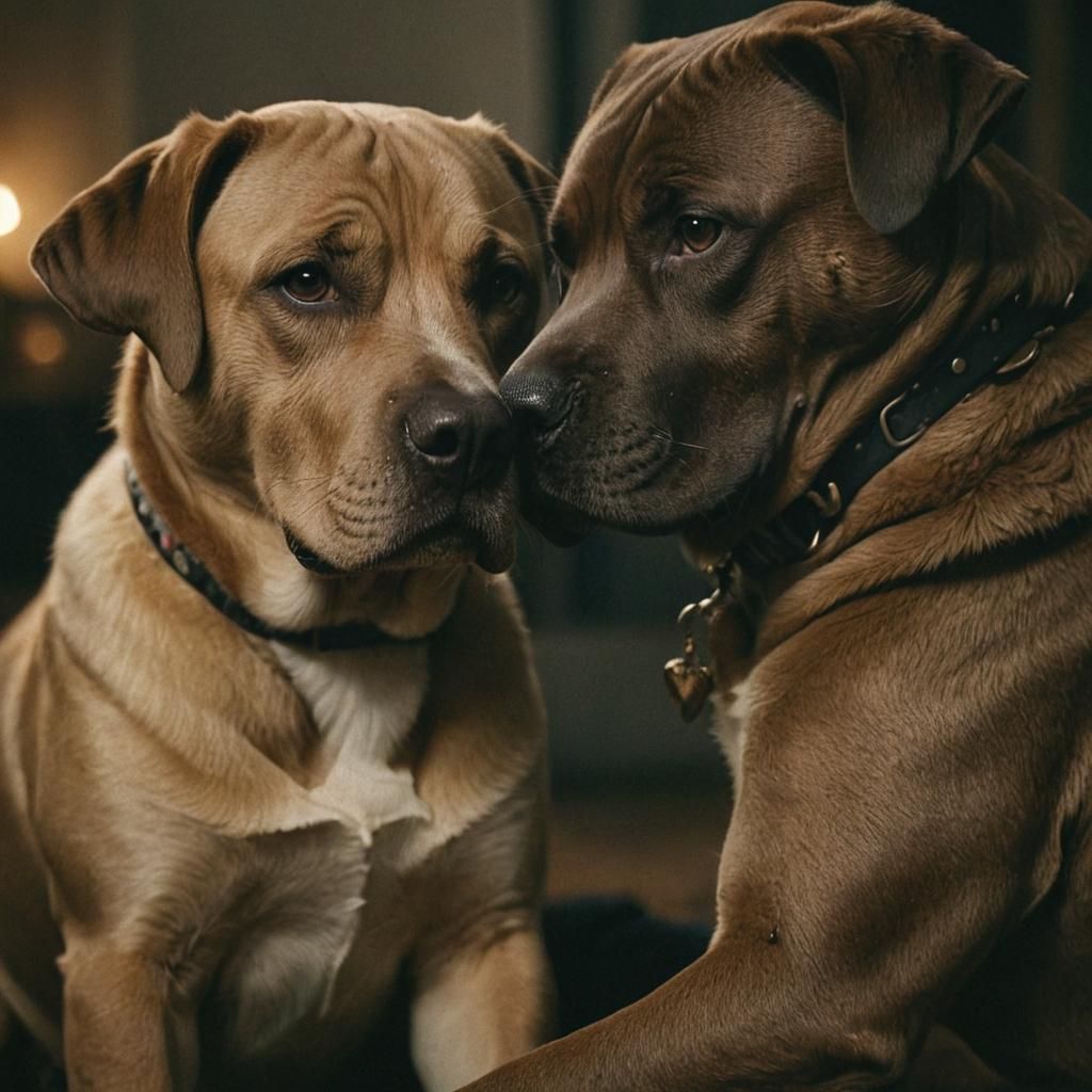 Labrador and Pitbull Tattoo in Cinematic Style