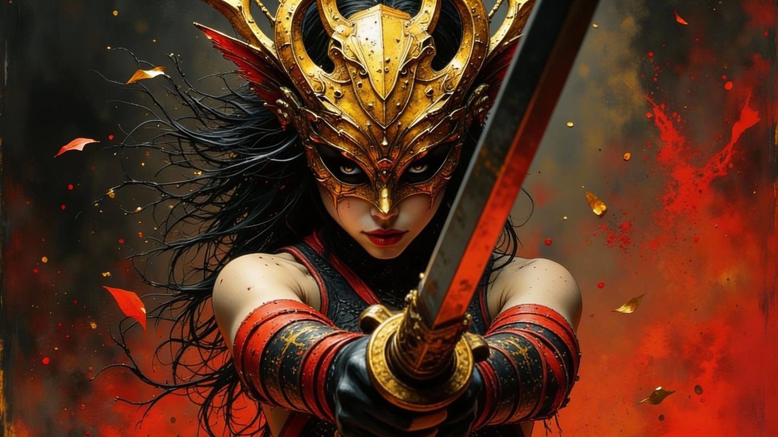 Golden Dragon Assassin in Dark Oil Paint Style