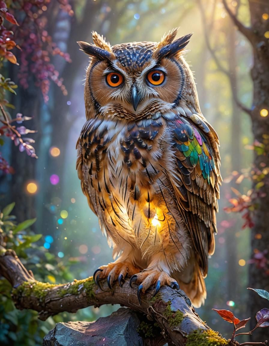 Gemstone Owl with Bioluminescent Glow