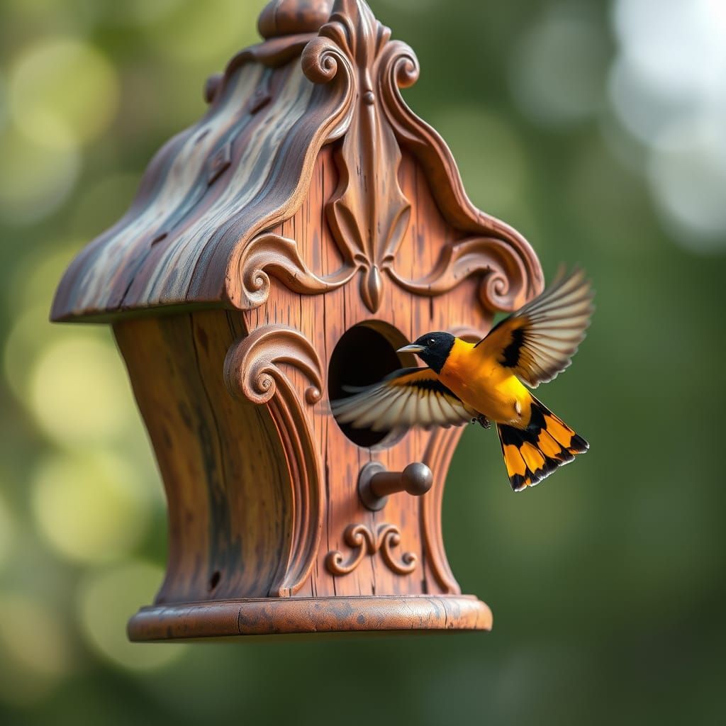 Baltimore Oriole and Fleur-de-Lis Birdhouse