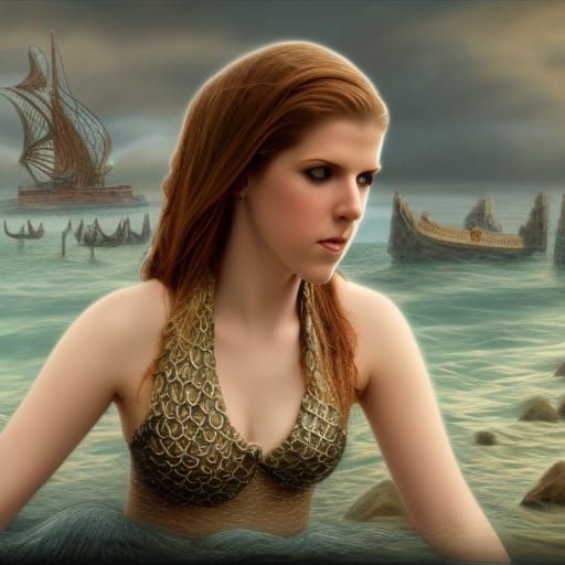 Anna Kendrick as Mermaid in Medieval Tapestry Style