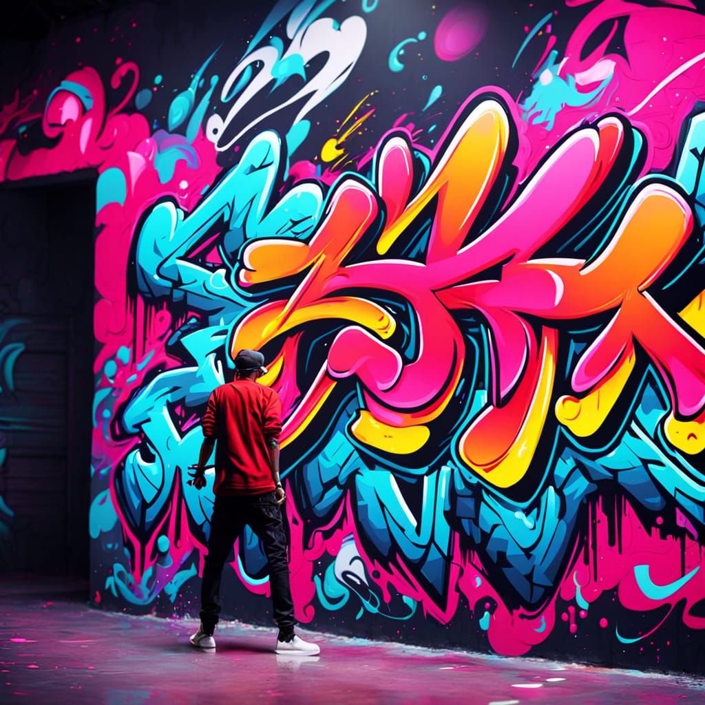 Vibrant Graffiti Mural in Abstract Expressionism