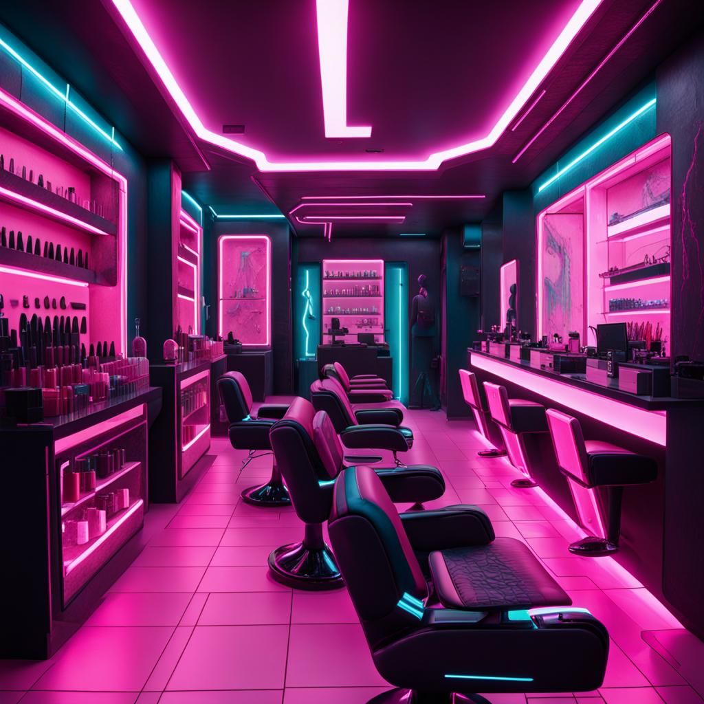 detailed modern nail salon, cyberpunk 2099 blade runner 2049 neon