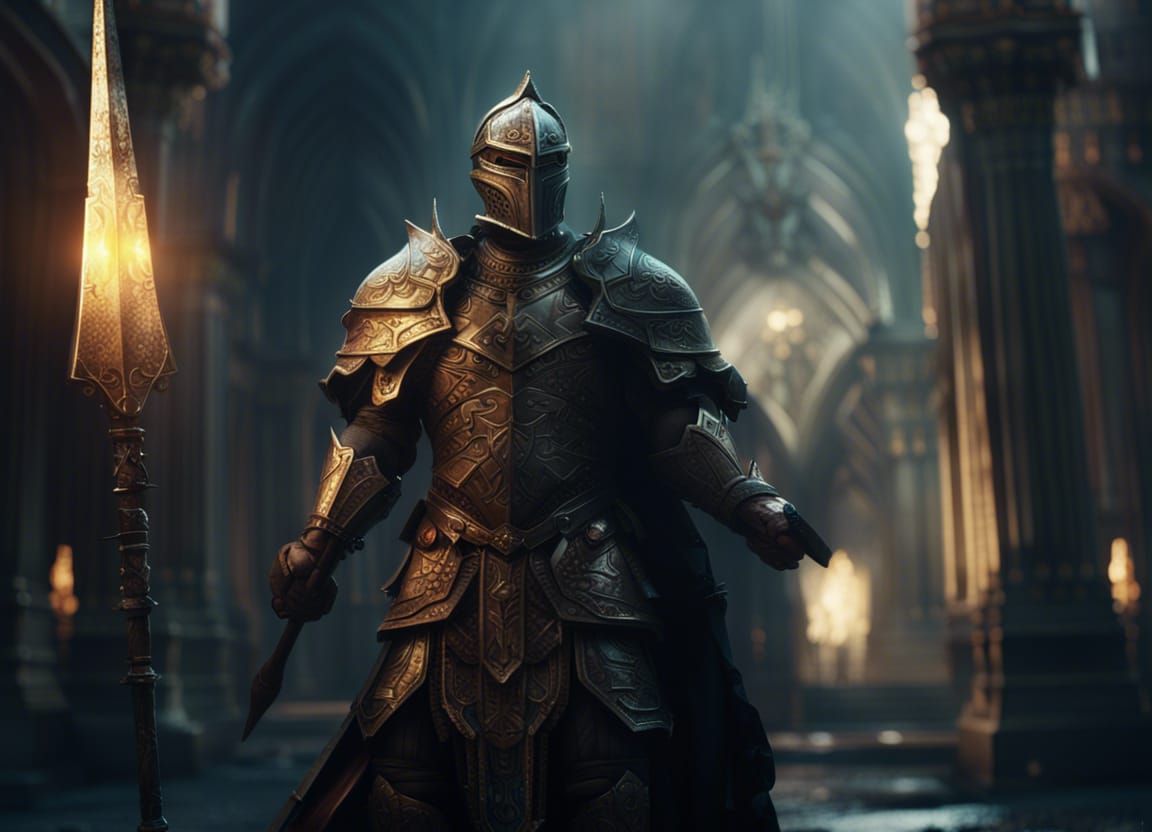 Epic Paladin with Spear Digital Matte Painting