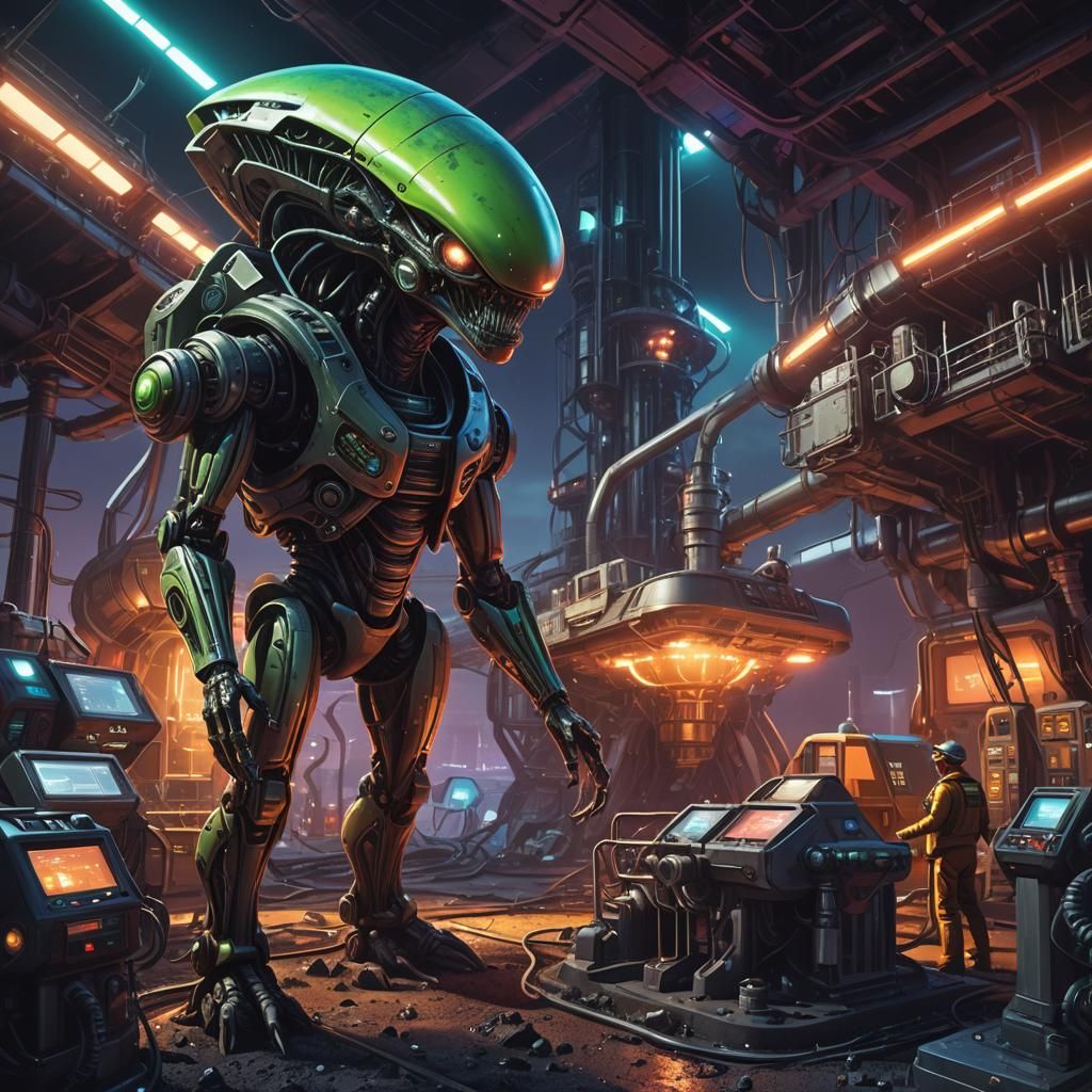 Alien Dilithium Mining Station on Asteroid in Sci-Fi Style