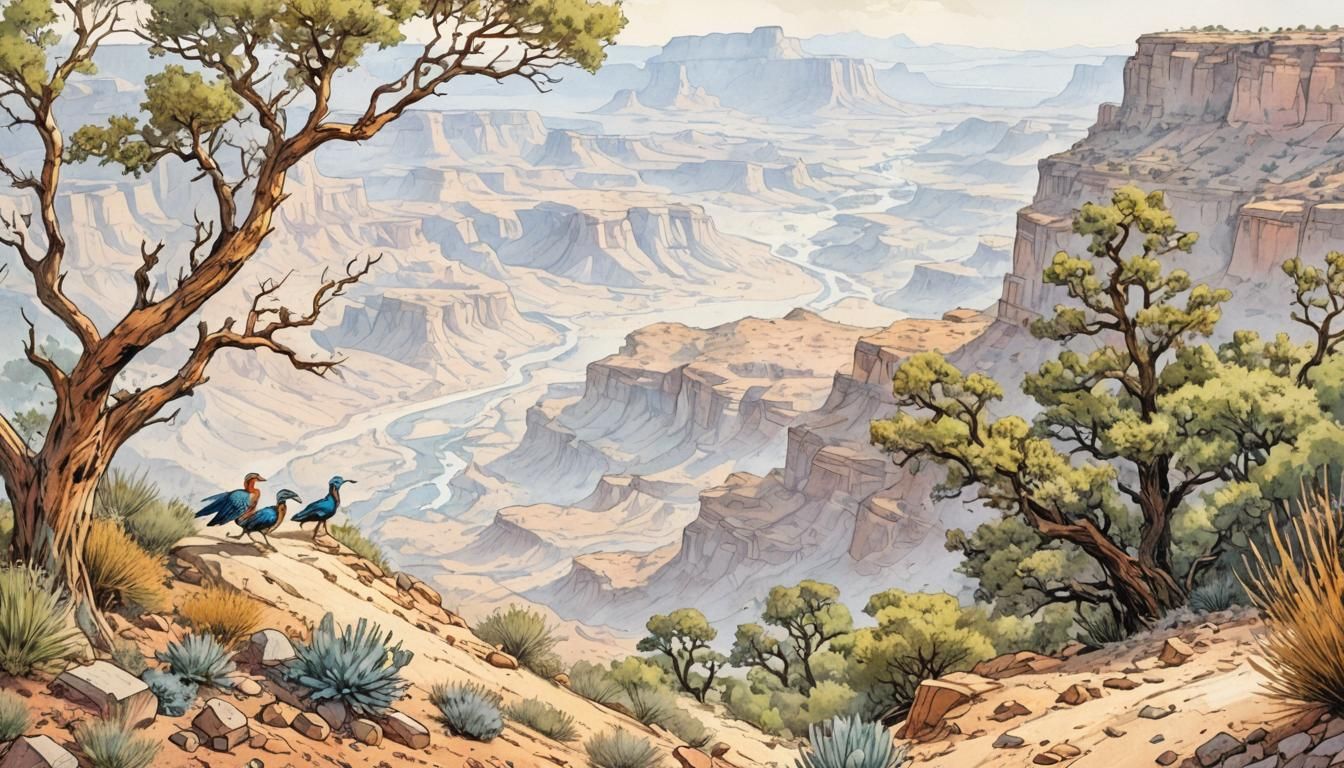 Sonora Roadrunner Bird in Watercolor Comic Style