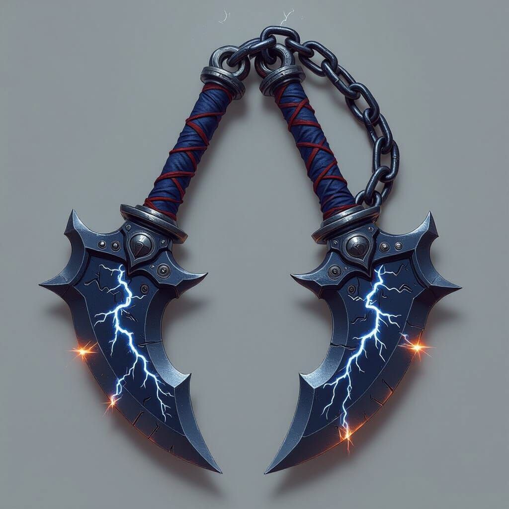 Chained Dual Cleavers with Glowing Etchings