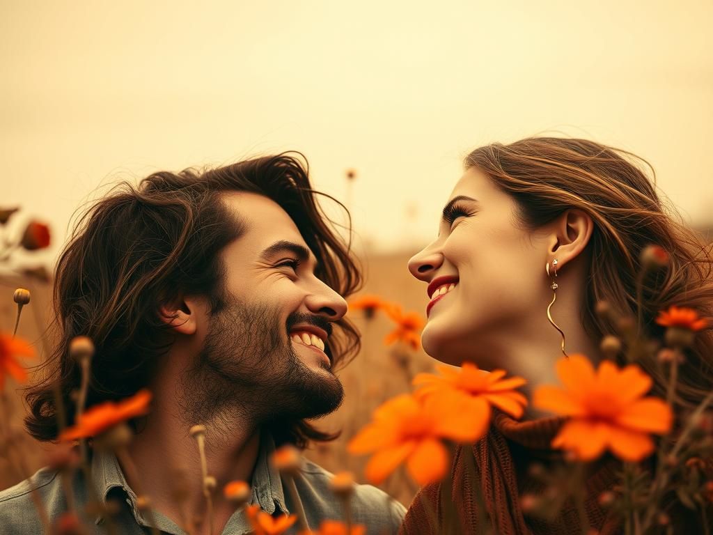 Duotone Portrait of a Smiling Couple in Love